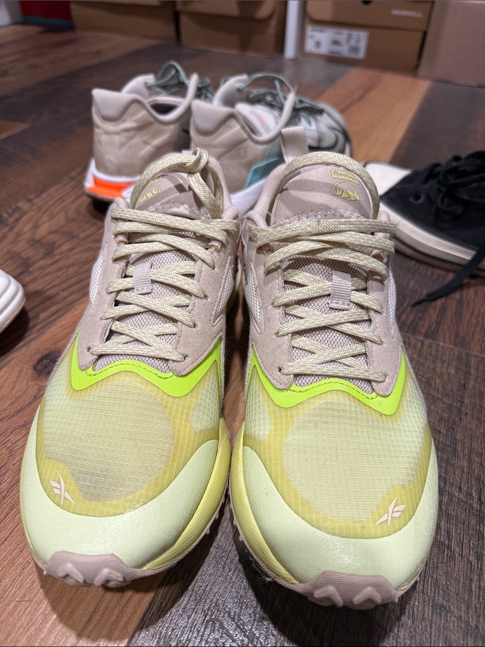 Reebok Women’s Beige and Neon Yellow Athletic Sneakers